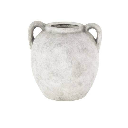 10.5" White Ceramic Antique Style Textured Vase with Black Shadings & Handles